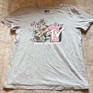 MTV Floral Pink and Black Graphic Tee